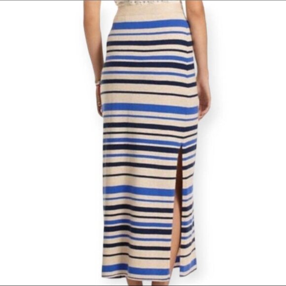 Sparrow Anthropologie Long Striped Lambswool Skirt Beige Fisherman Cozycore Boho - Picture 13 of 14